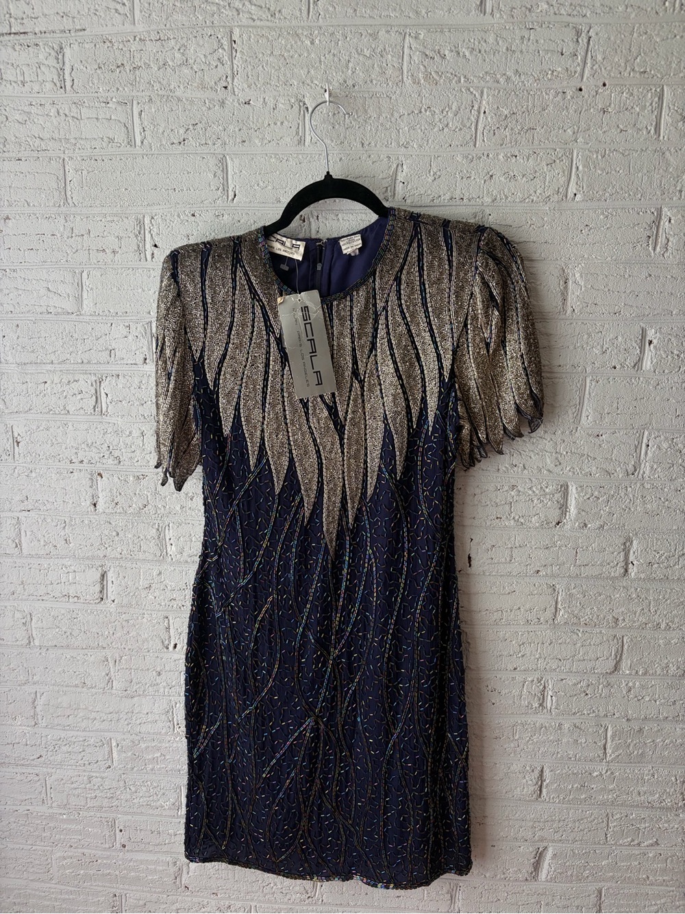Scala Navy and Gold Beaded Mini Dress
